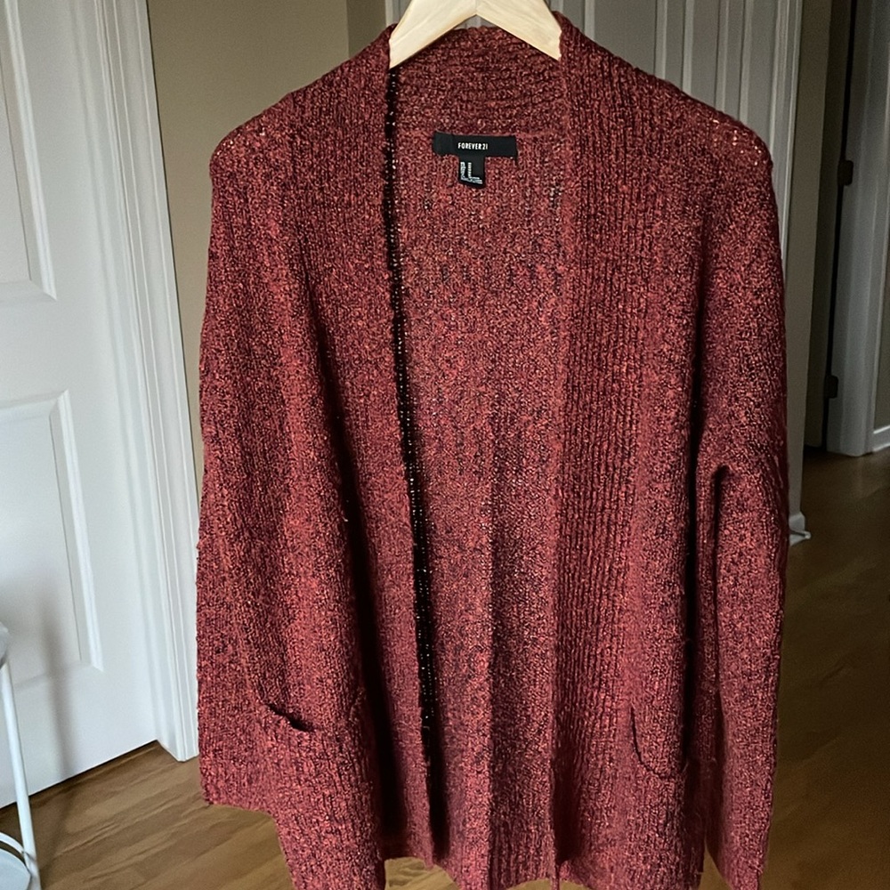 Forever 21 Rust and Black Boucle Cardigan M